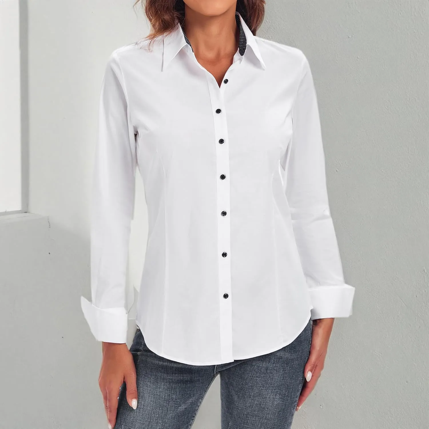 Esabel.C Womens Button Down Shirts Long Sleeve Regular Fit Stretch Work Blouse