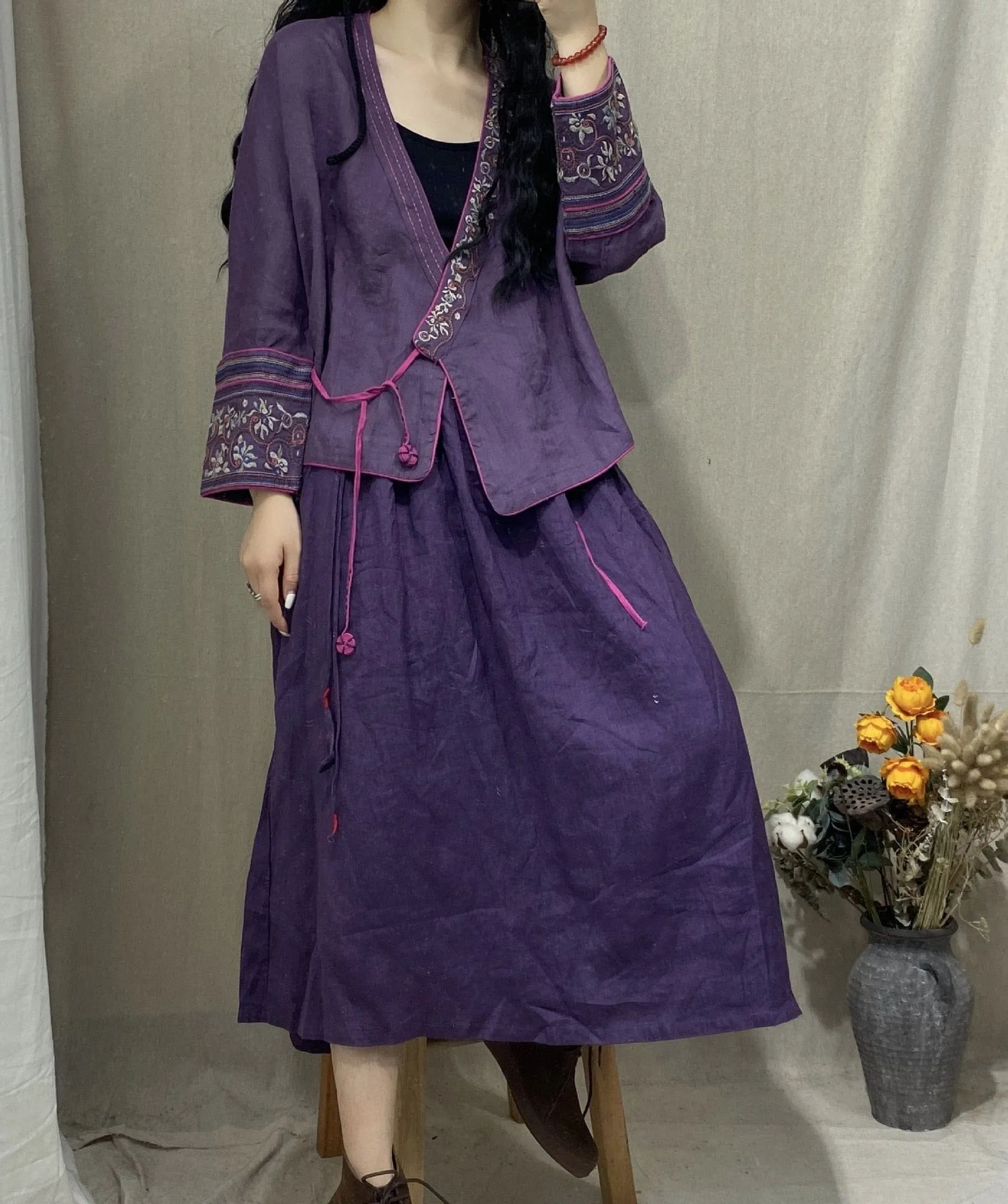 Esmeralda V-Neck Embroidered Wrap Blouse
