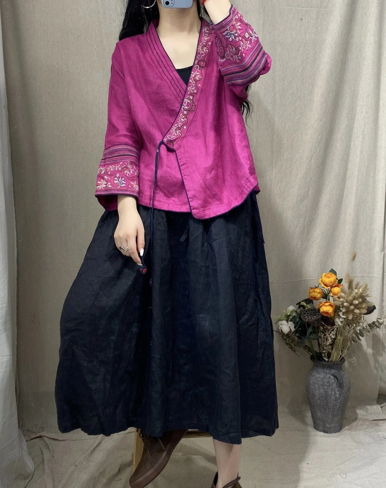 Esmeralda V-Neck Embroidered Wrap Blouse