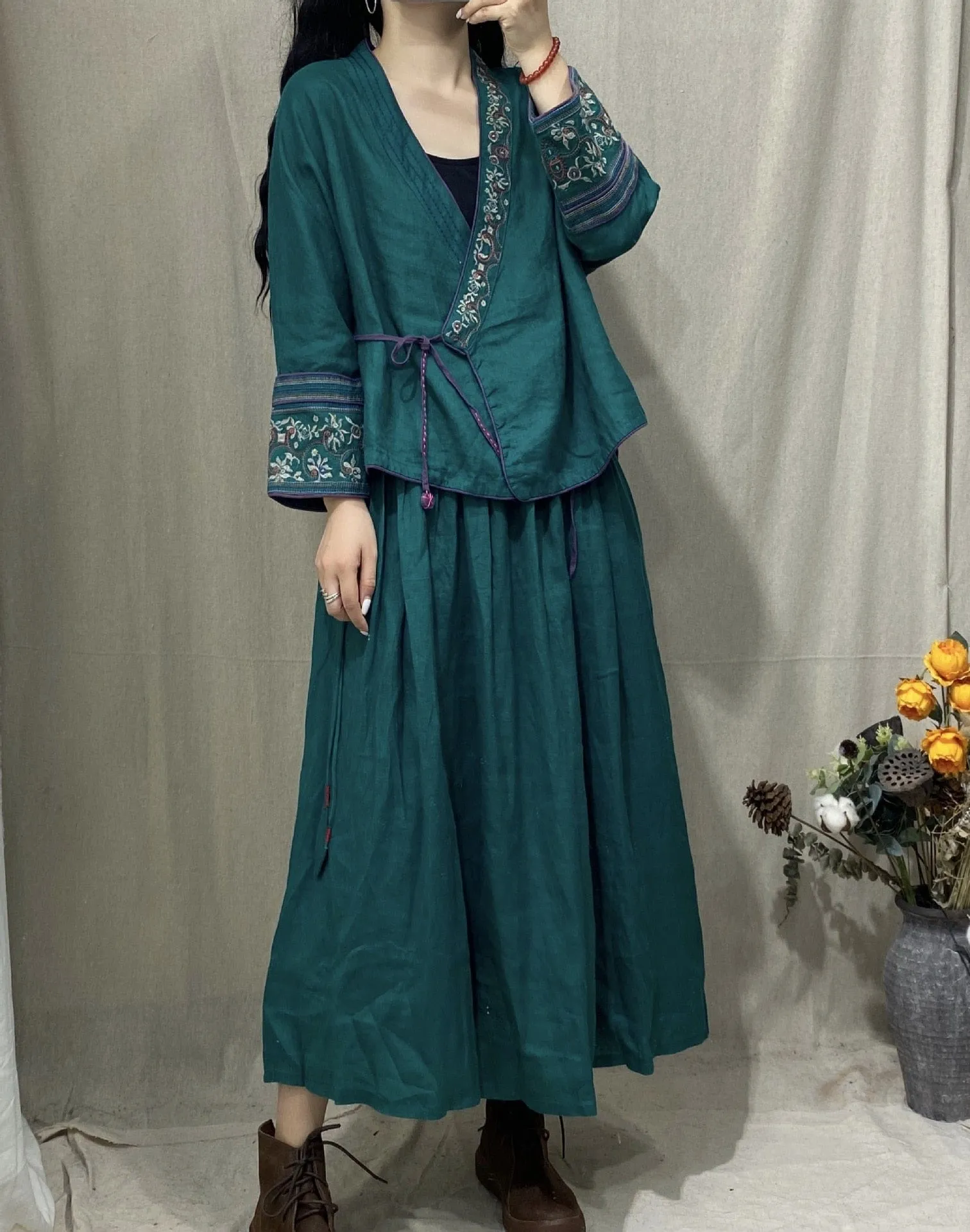 Esmeralda V-Neck Embroidered Wrap Blouse
