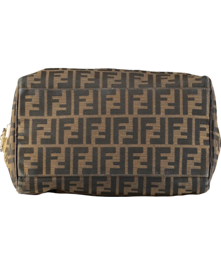 Fendi Vintage Monogram Tabacco Zucca Print Canvas & Moro Leather Medium Boston Bag
