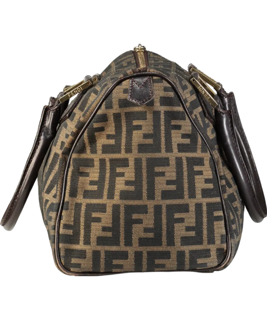 Fendi Vintage Monogram Tabacco Zucca Print Canvas & Moro Leather Medium Boston Bag