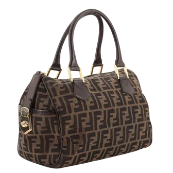 Fendi Vintage Monogram Tabacco Zucca Print Canvas & Moro Leather Medium Boston Bag