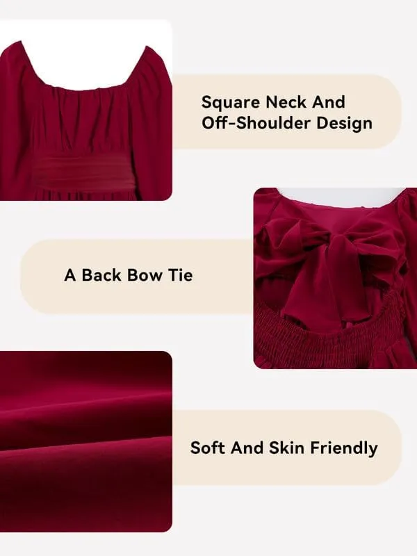 Girls Casual Long Sleeve Ruffle Hem Tie Back Off Shoulder Dresses 4-15 Years