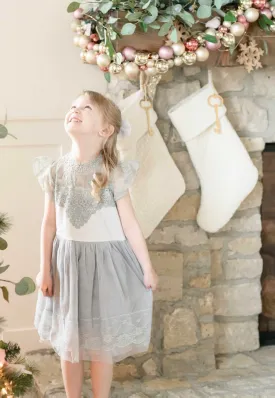 Hazel Grace Vintage Lace Holiday Dress - Holiday Dress - Girls Grey Vintage Holiday Dress - Birthday Dress - Dress Boutique