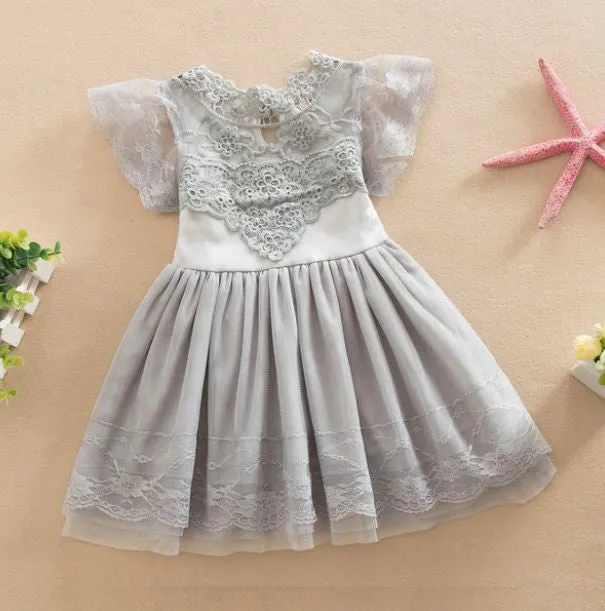 Hazel Grace Vintage Lace Holiday Dress - Holiday Dress - Girls Grey Vintage Holiday Dress - Birthday Dress - Dress Boutique