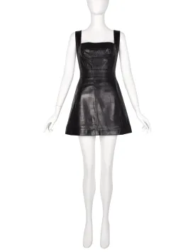 Herve Leger Vintage Black Leather Bustier Mini Dress