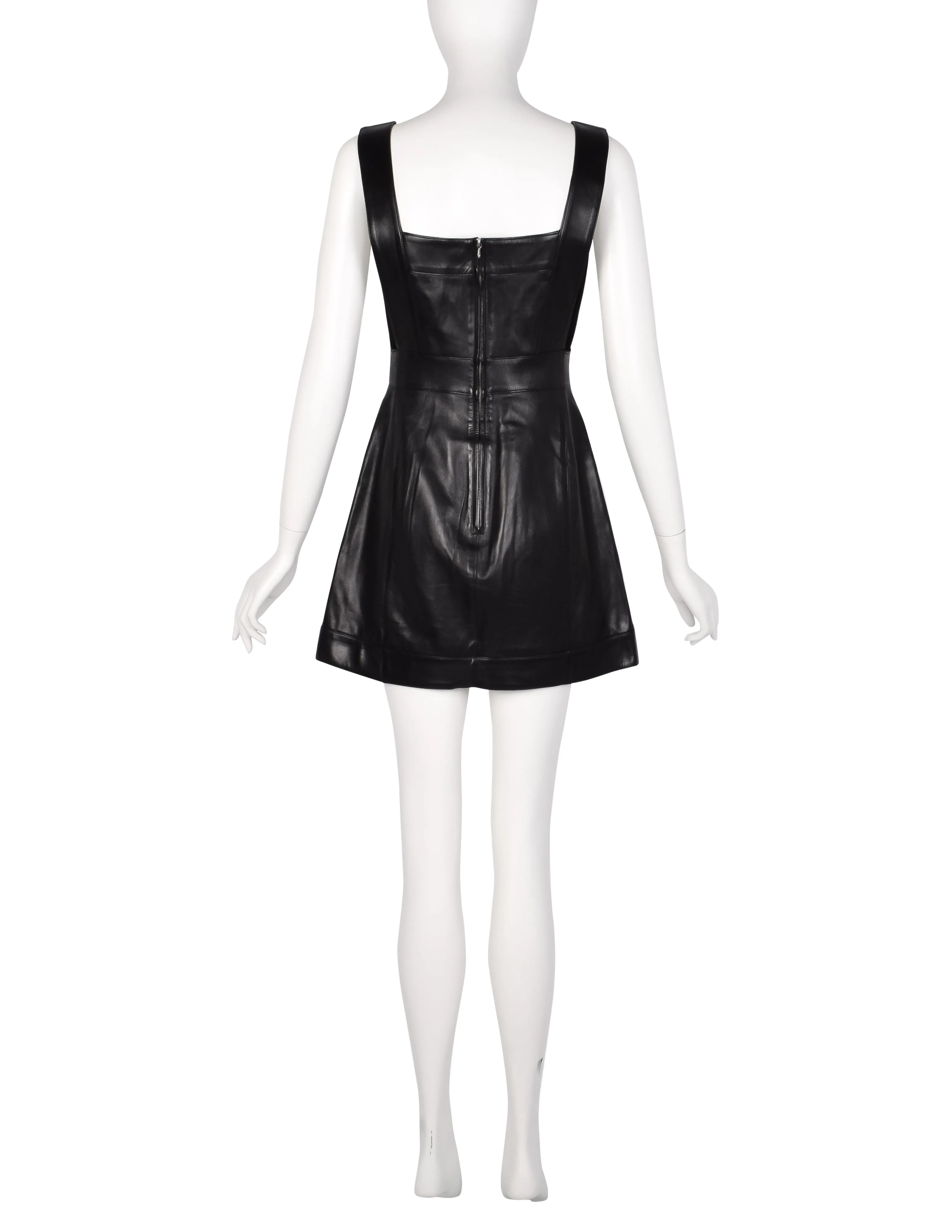 Herve Leger Vintage Black Leather Bustier Mini Dress