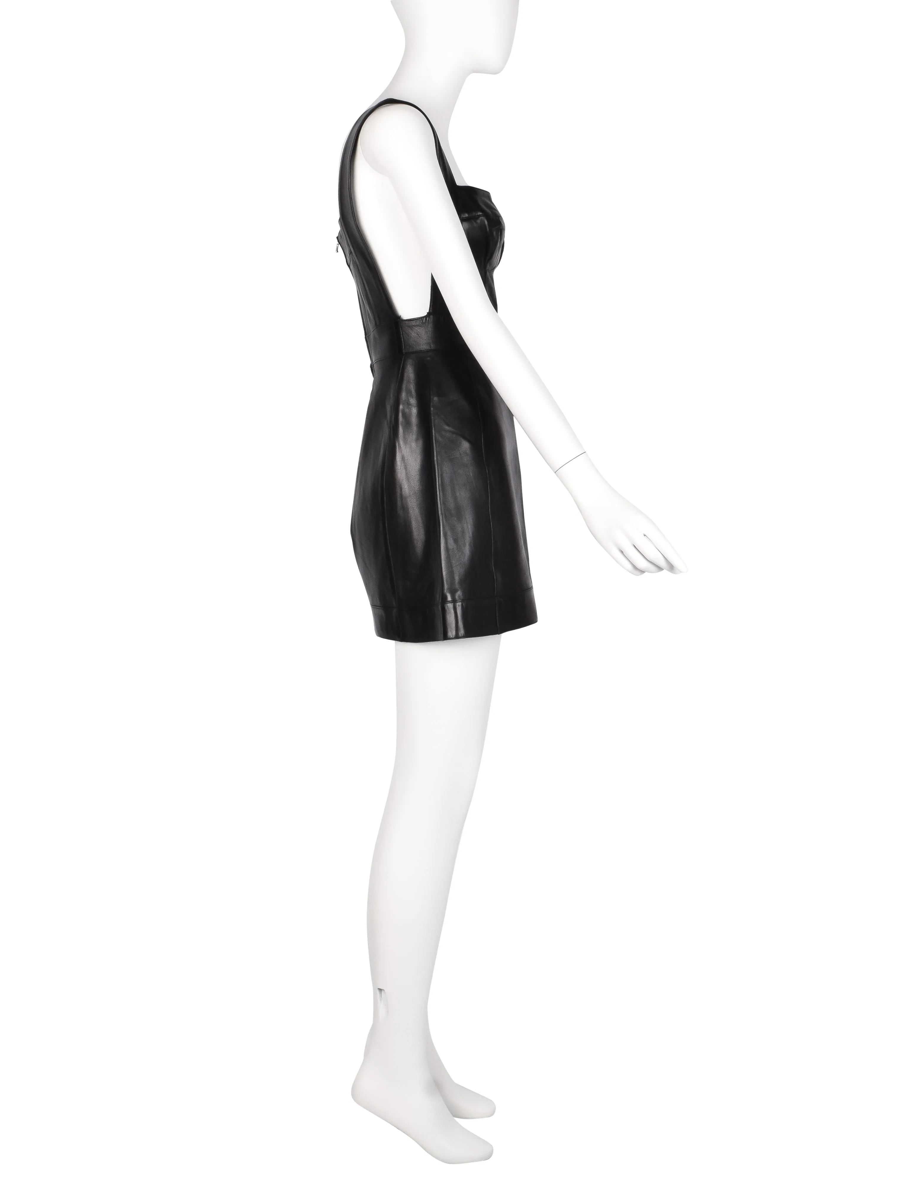 Herve Leger Vintage Black Leather Bustier Mini Dress