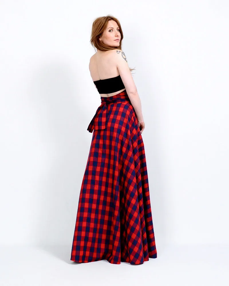 High Waisted Plaid Maxi Skirt