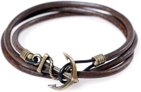 JBANS Handmade Genuine Leather Wrap Bracelet for Mens - Metal Anchor Hook Mens Leather Bracelets, Men's Jewelry, M Size - FITS 6.5"- 7.3" Wrist Size