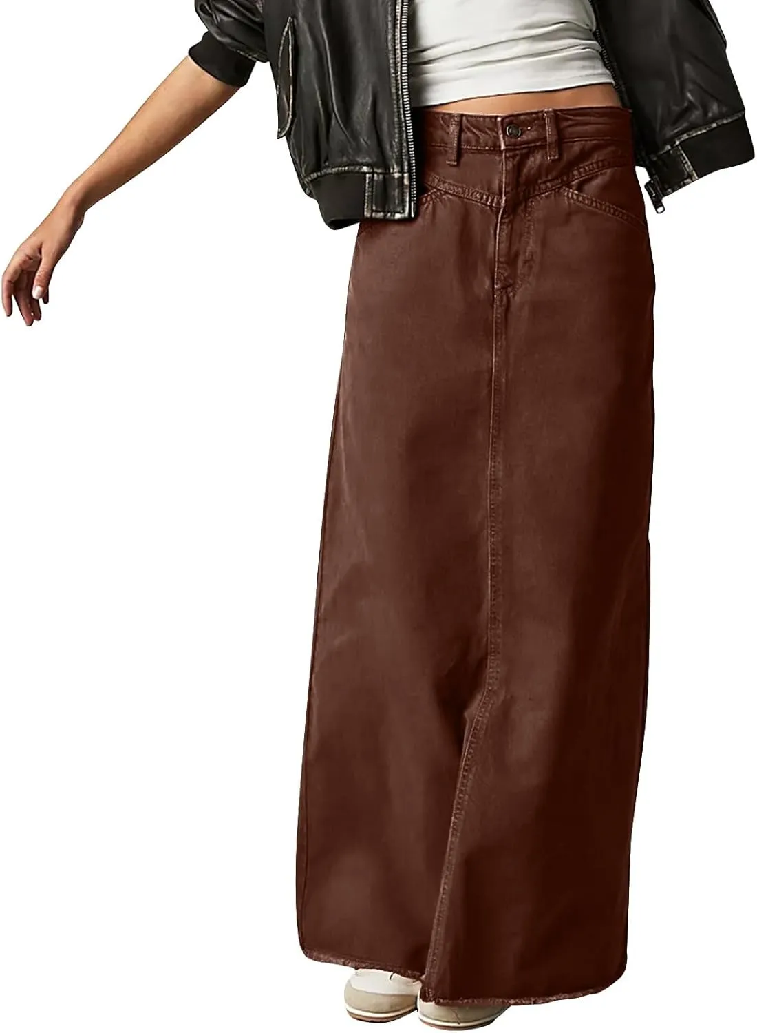 Jean Skirts for Women Denim High Waisted Vintage Raw Hem Long Denim Skirt Summer A-line Y2k Maxi Skirt with Pockets