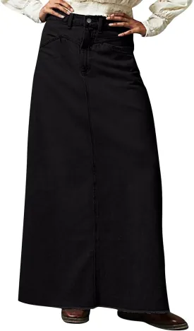 Jean Skirts for Women Denim High Waisted Vintage Raw Hem Long Denim Skirt Summer A-line Y2k Maxi Skirt with Pockets