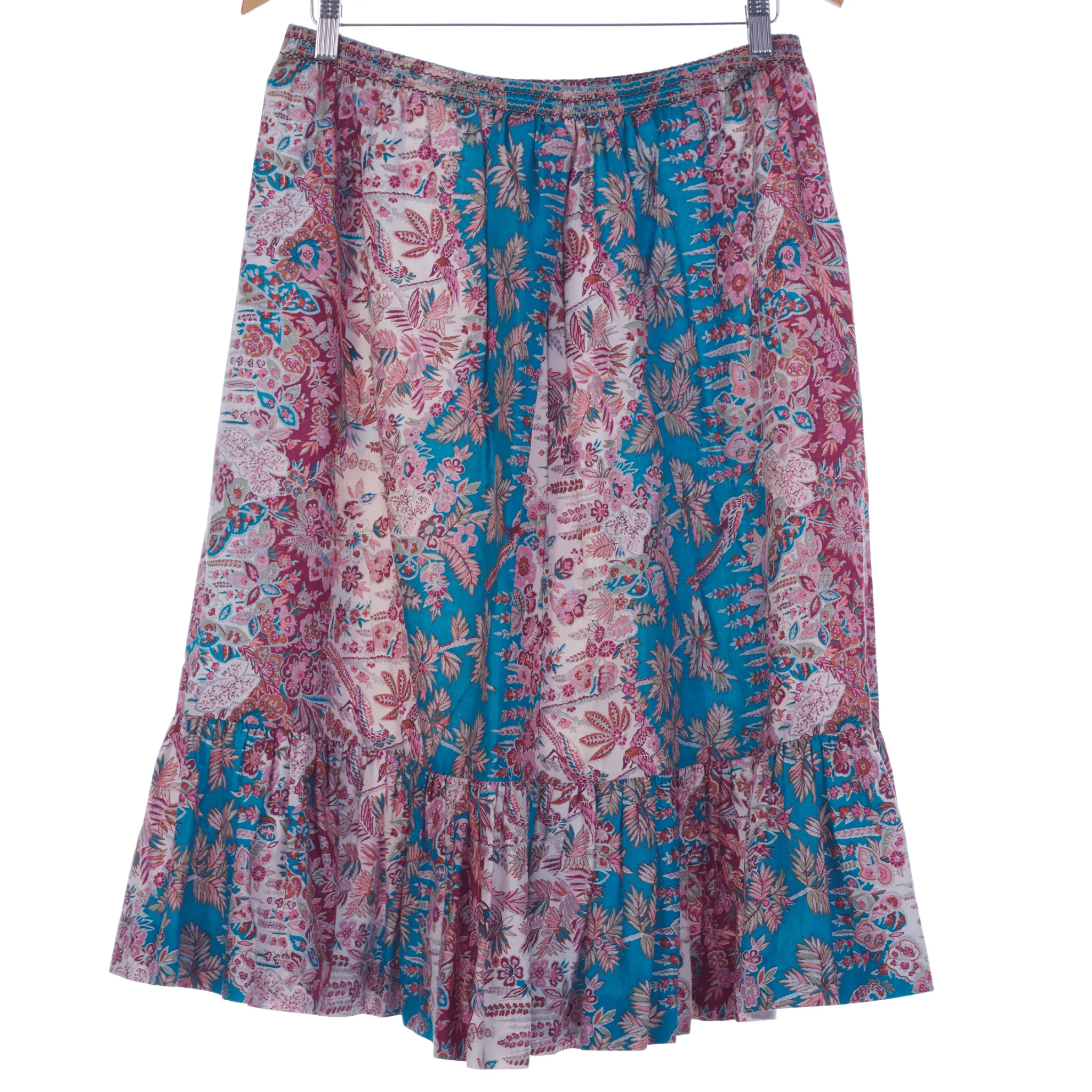 Liberty Vintage Cotton Floral Print Skirt Blue and Red UK SIze 14