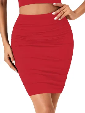 LYANER Women's Stretch High Waist Ruched Bodycon Pencil Club Short Mini Skirt
