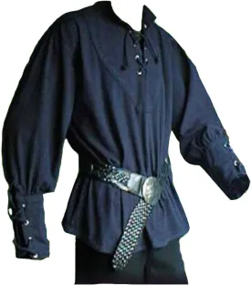 Men's Medieval Pirate Costume-Vintage Bandage Blouse-Mercenary Scottish Wide Cuff Shirt-Long Sleeve Viking Top