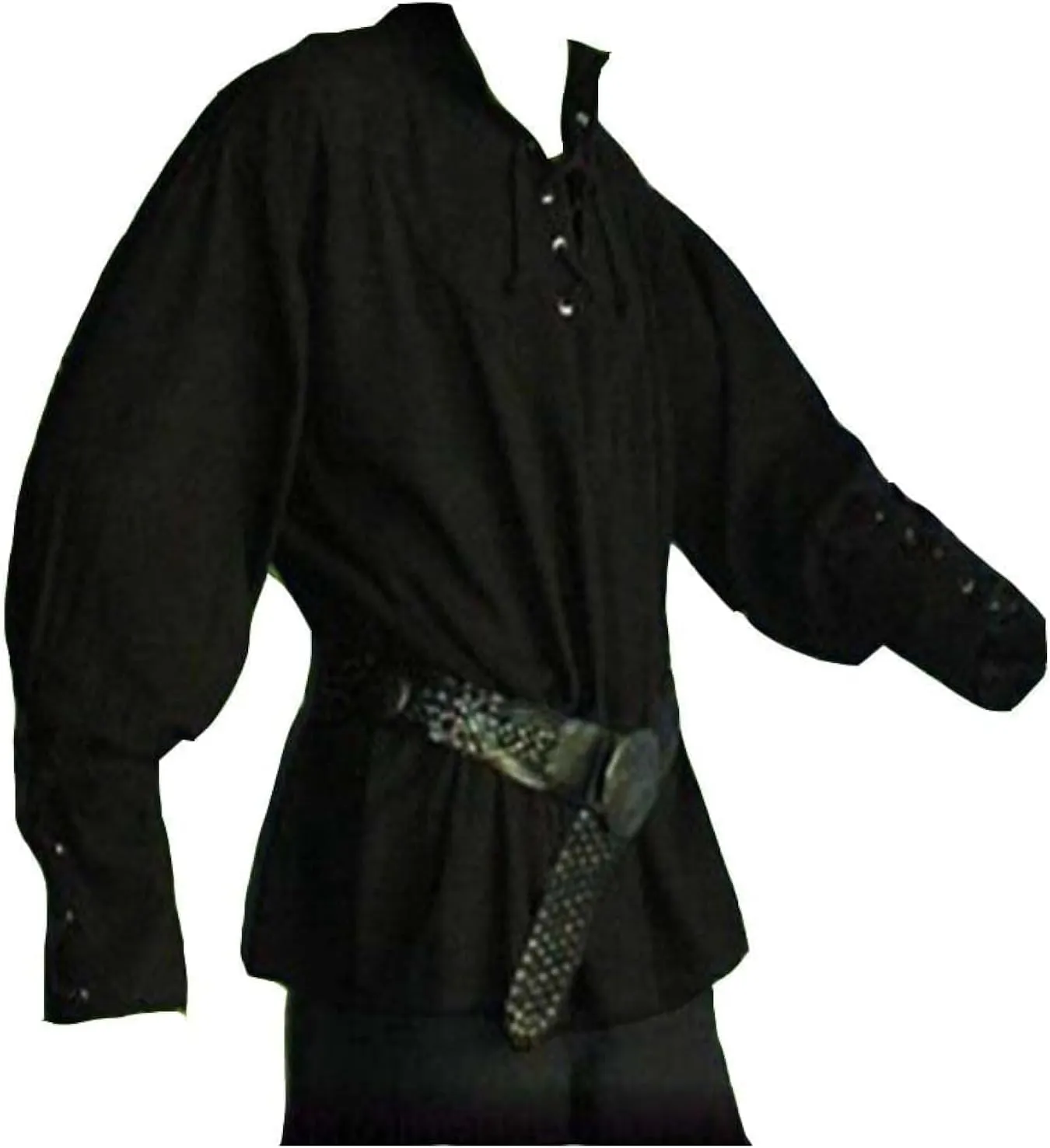 Men's Medieval Pirate Costume-Vintage Bandage Blouse-Mercenary Scottish Wide Cuff Shirt-Long Sleeve Viking Top