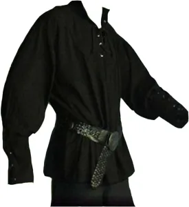Men's Medieval Pirate Costume-Vintage Bandage Blouse-Mercenary Scottish Wide Cuff Shirt-Long Sleeve Viking Top