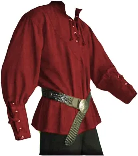 Men's Medieval Pirate Costume-Vintage Bandage Blouse-Mercenary Scottish Wide Cuff Shirt-Long Sleeve Viking Top