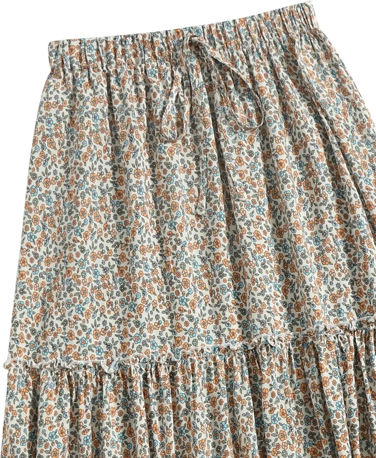 Milumia Women Boho Vintage Floral Print Long Skirt Summer Tiered Maxi Skirt