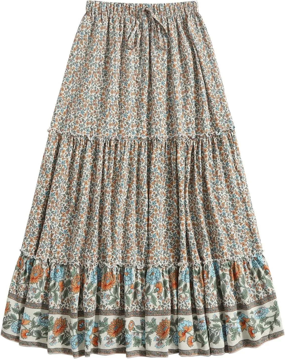 Milumia Women Boho Vintage Floral Print Long Skirt Summer Tiered Maxi Skirt