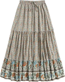 Milumia Women Boho Vintage Floral Print Long Skirt Summer Tiered Maxi Skirt