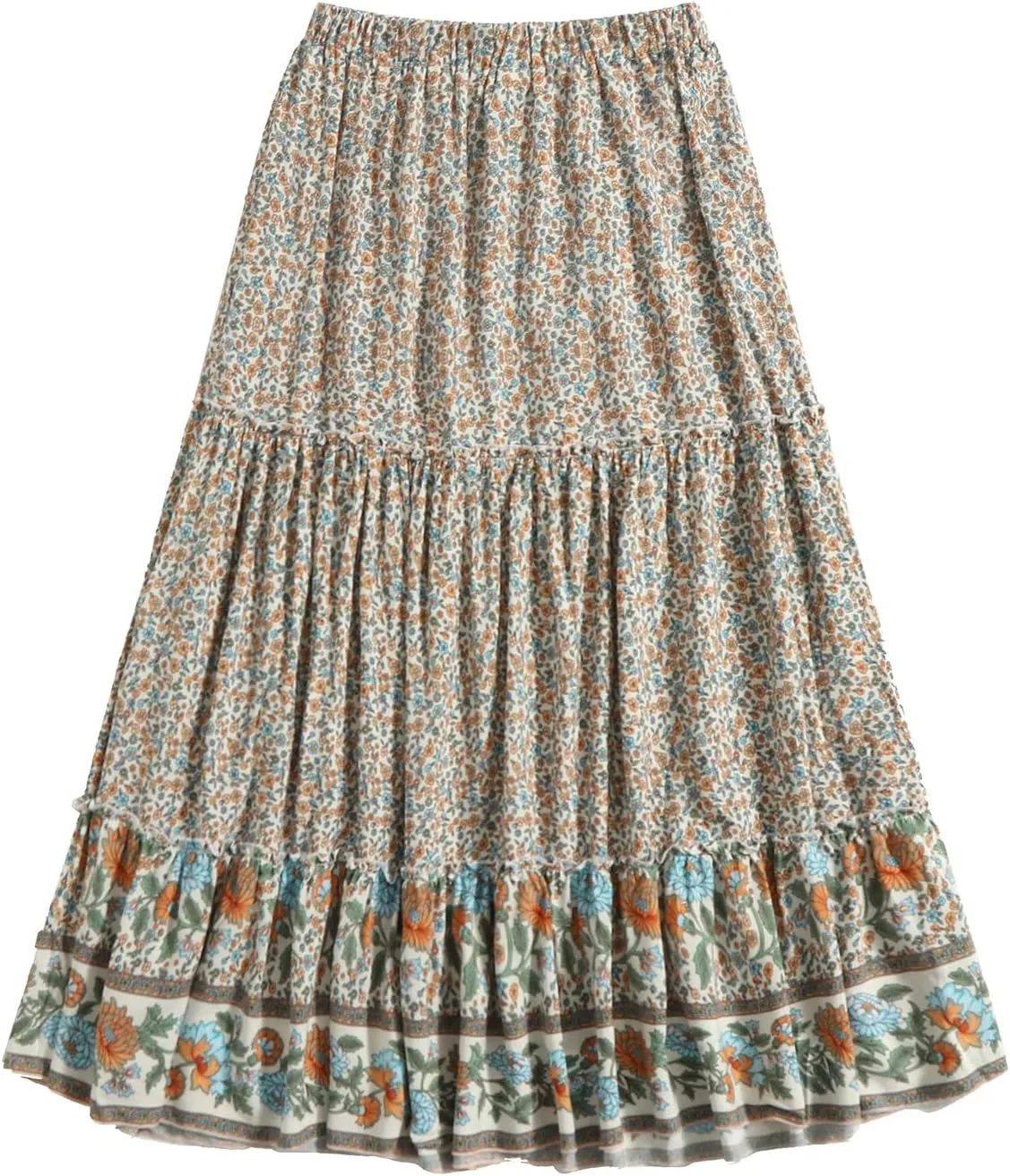 Milumia Women Boho Vintage Floral Print Long Skirt Summer Tiered Maxi Skirt
