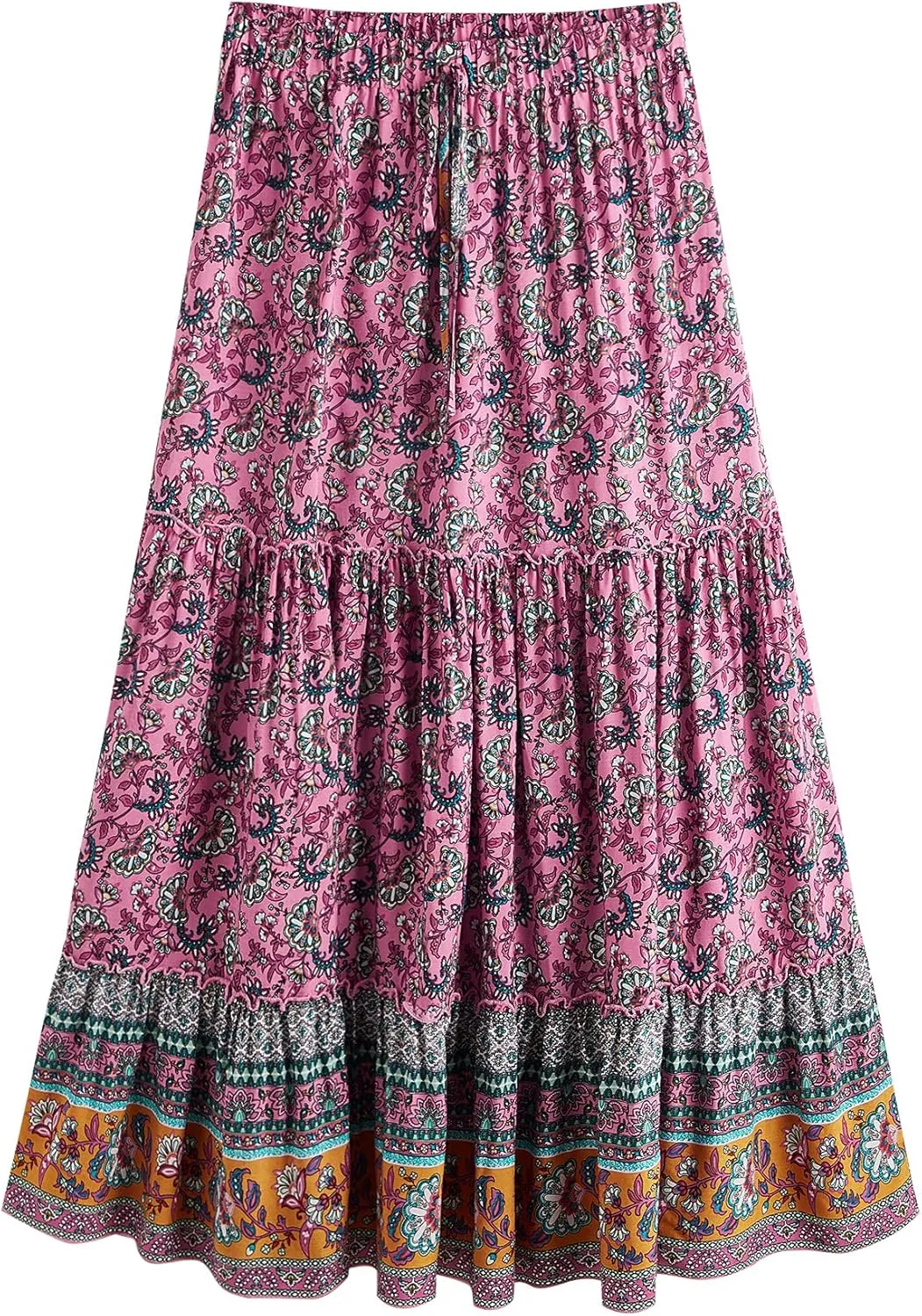 Milumia Women Boho Vintage Floral Print Long Skirt Summer Tiered Maxi Skirt