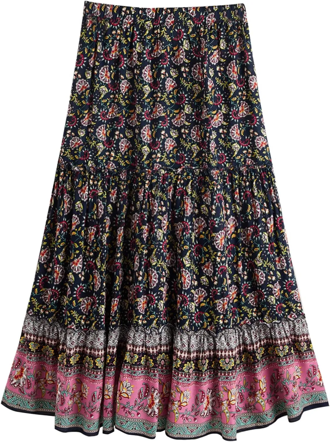Milumia Women Boho Vintage Floral Print Long Skirt Summer Tiered Maxi Skirt