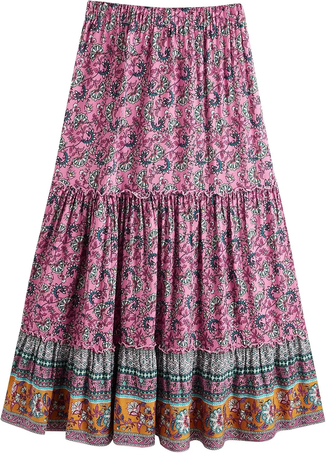 Milumia Women Boho Vintage Floral Print Long Skirt Summer Tiered Maxi Skirt