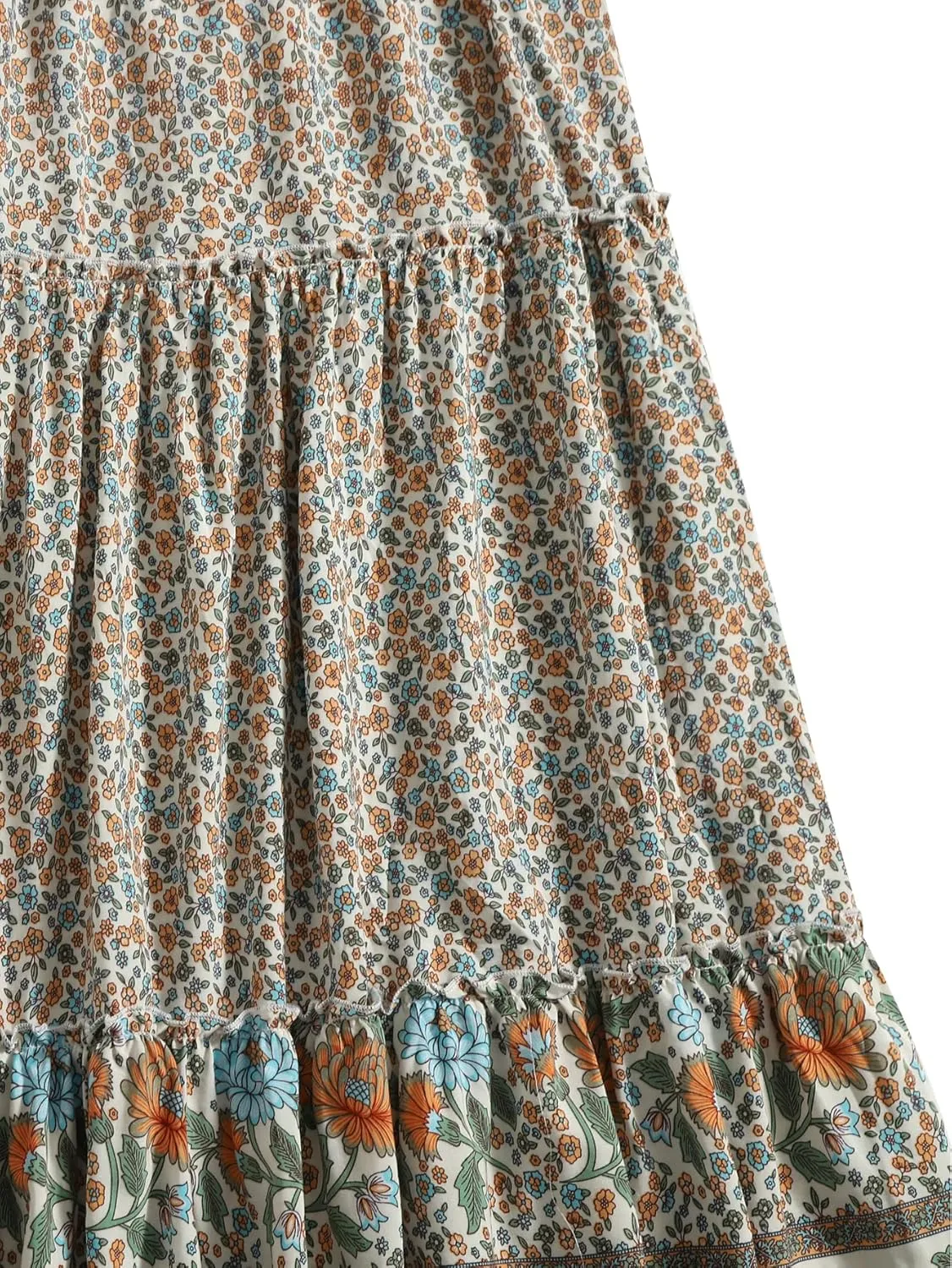 Milumia Women Boho Vintage Floral Print Long Skirt Summer Tiered Maxi Skirt