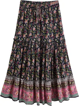 Milumia Women Boho Vintage Floral Print Long Skirt Summer Tiered Maxi Skirt