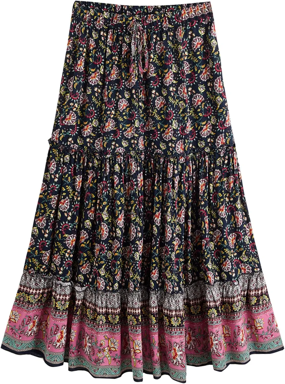 Milumia Women Boho Vintage Floral Print Long Skirt Summer Tiered Maxi Skirt
