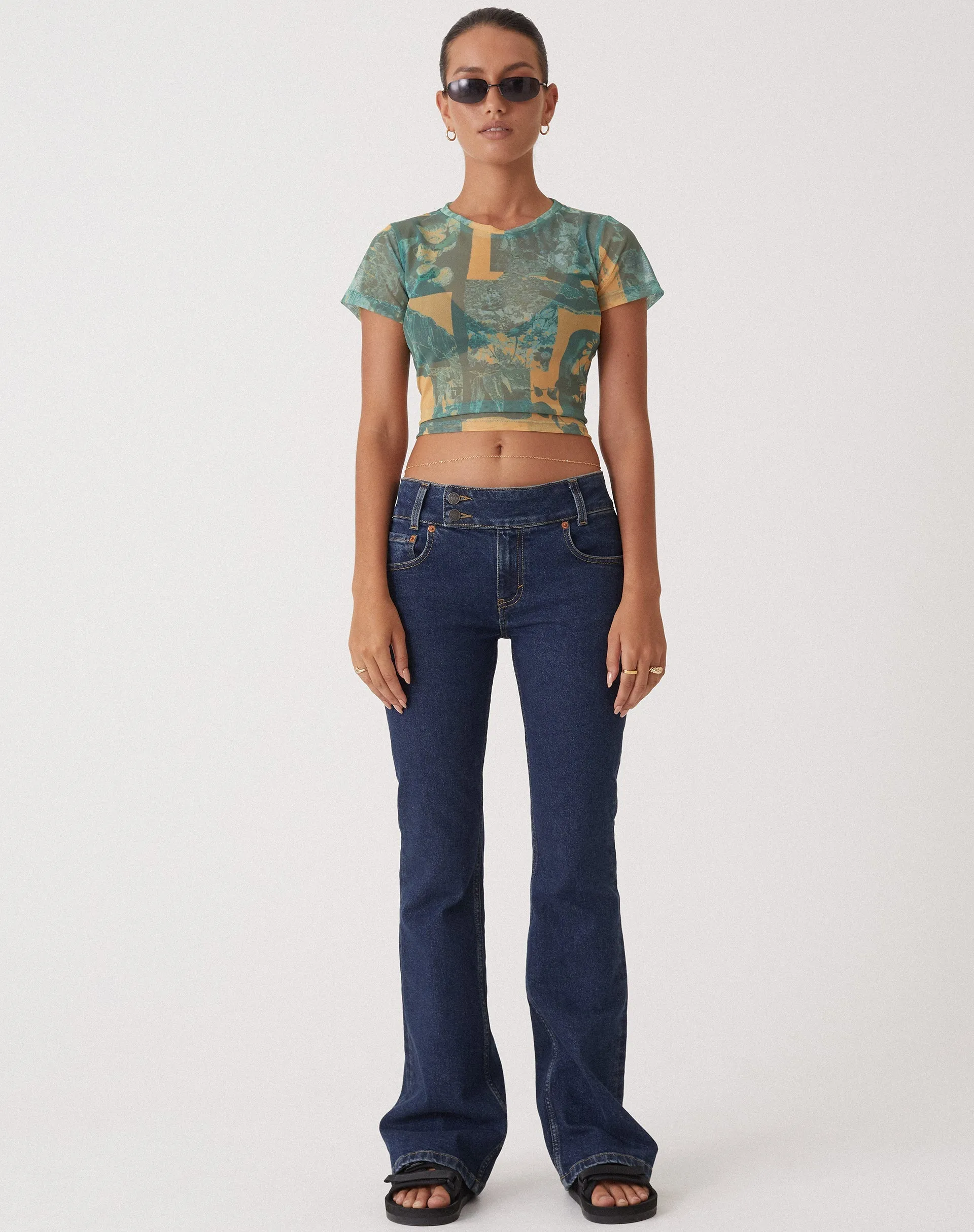 Motel x Olivia Neill Zora Top in Collage Floral Shadow Green