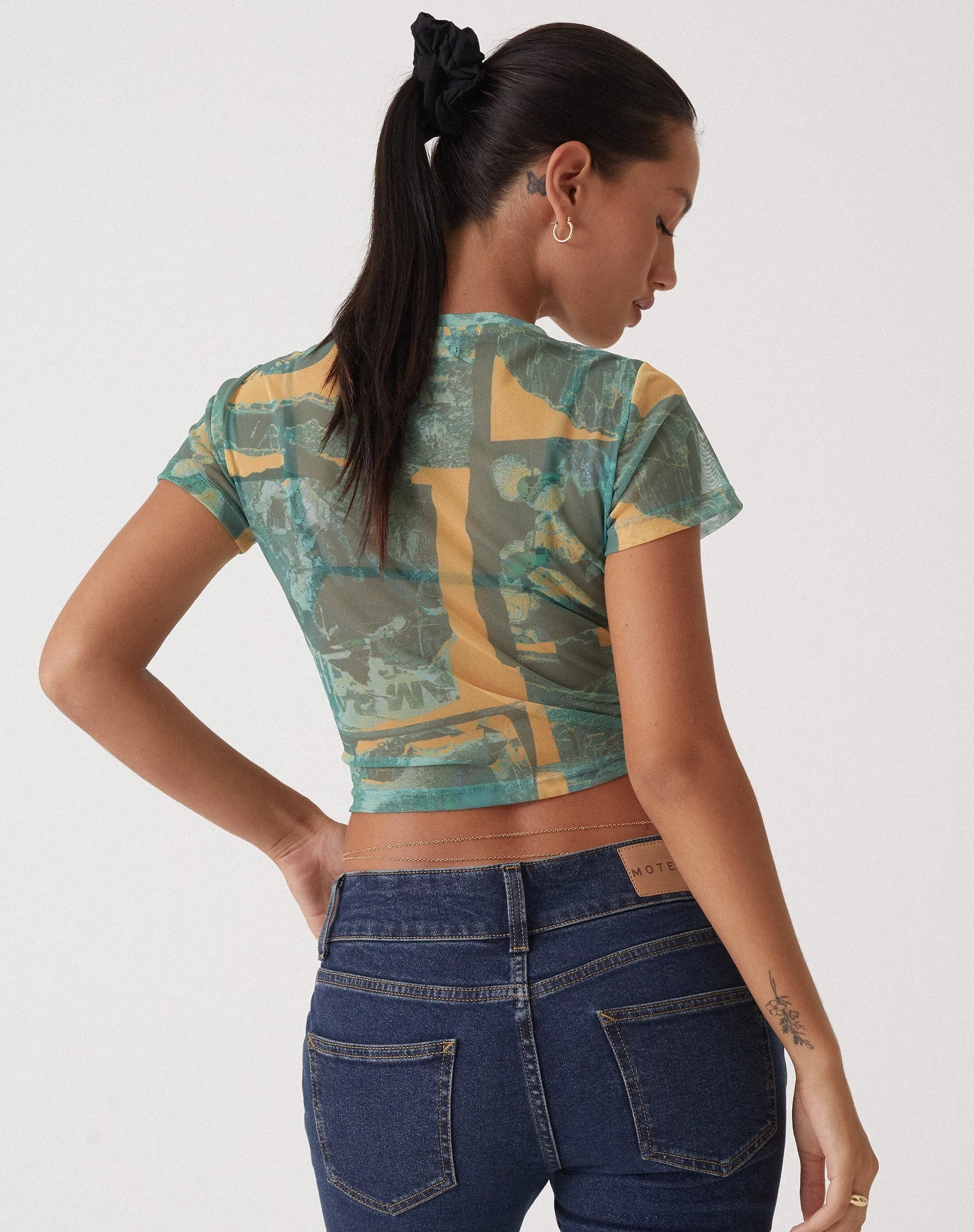 Motel x Olivia Neill Zora Top in Collage Floral Shadow Green