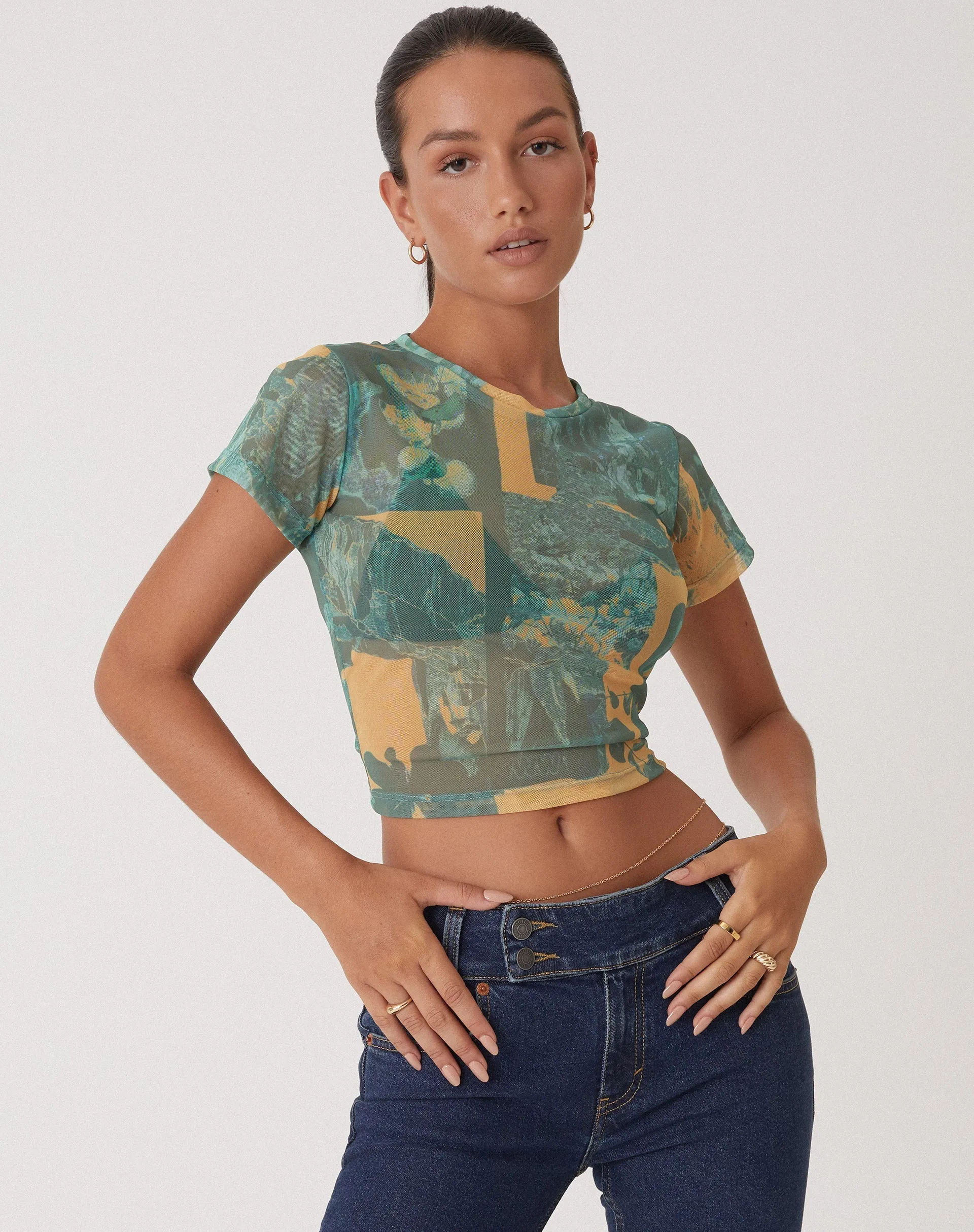 Motel x Olivia Neill Zora Top in Collage Floral Shadow Green