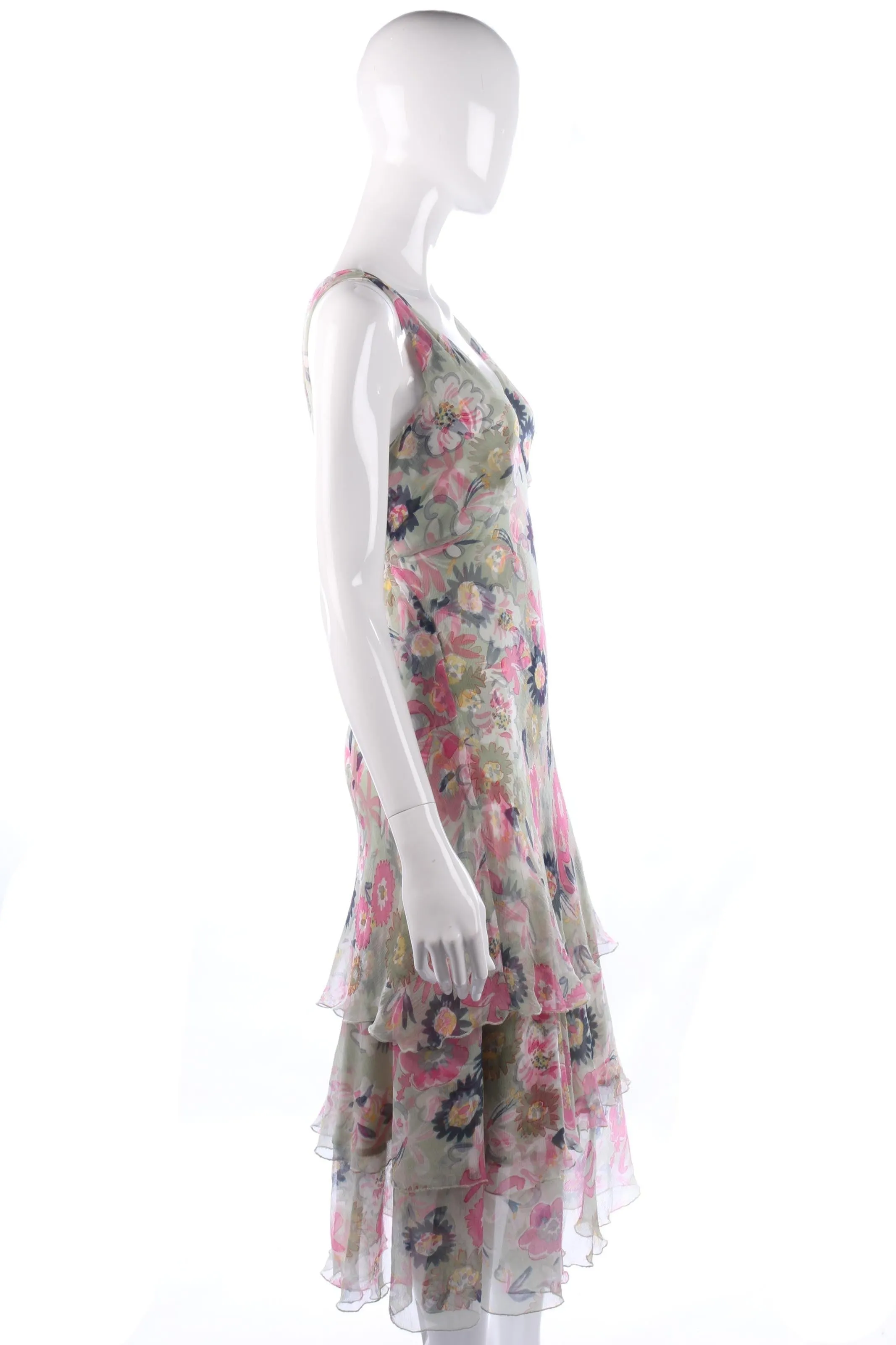 Nougat silk chiffon summer green dress size S