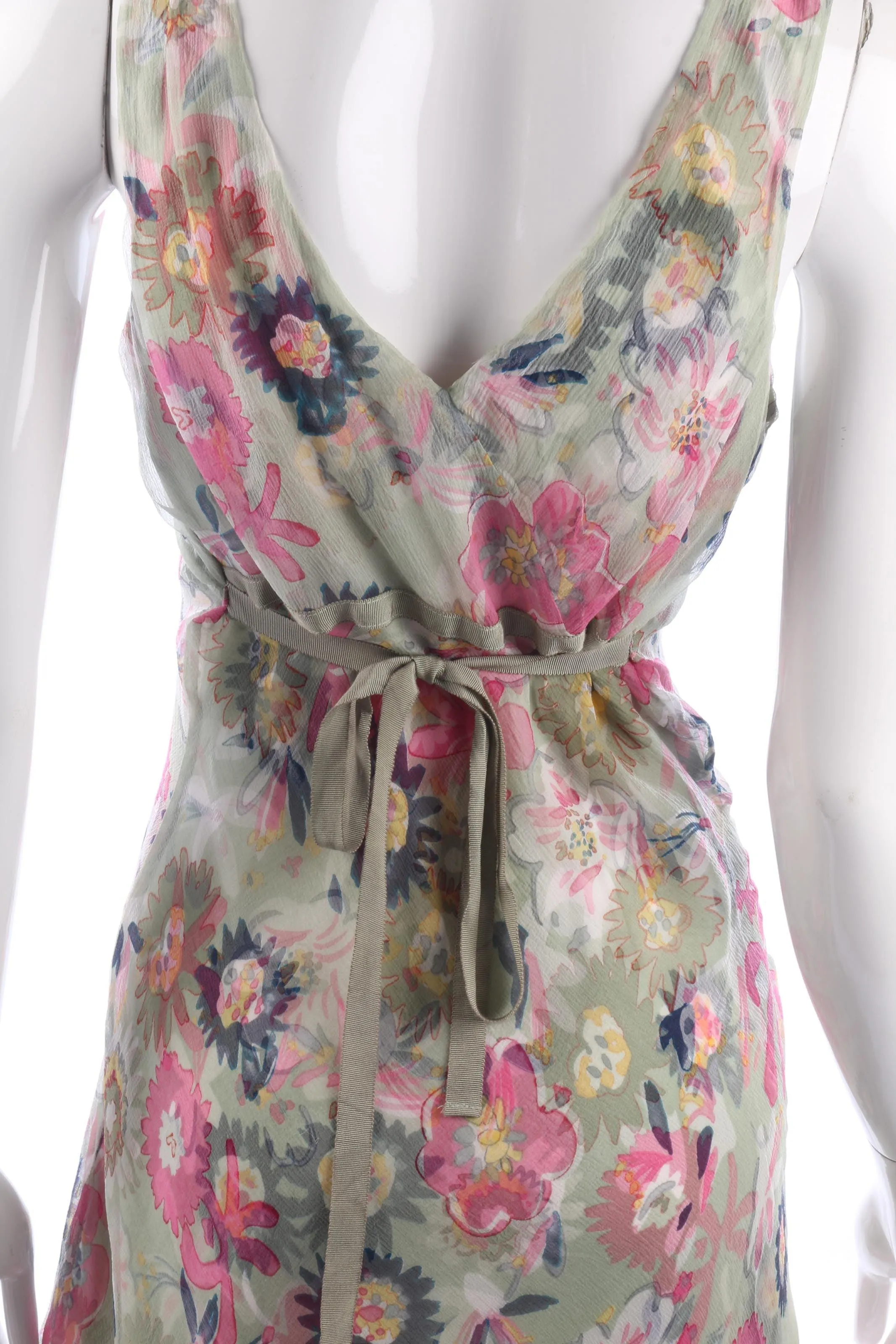Nougat silk chiffon summer green dress size S