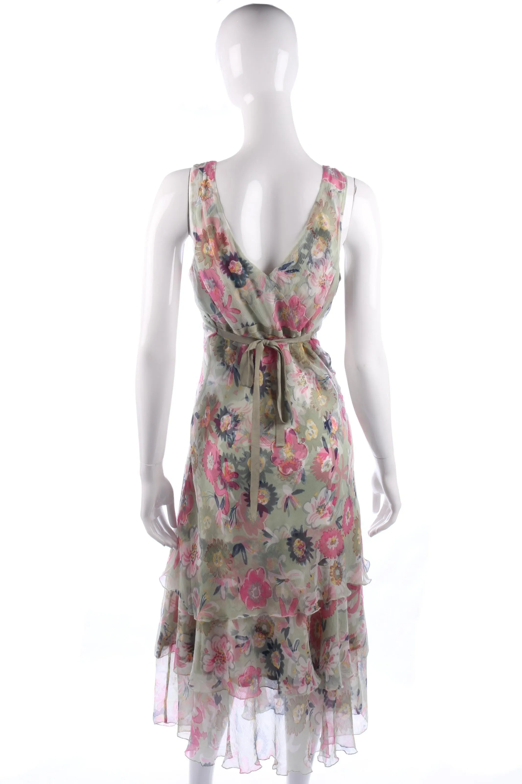 Nougat silk chiffon summer green dress size S