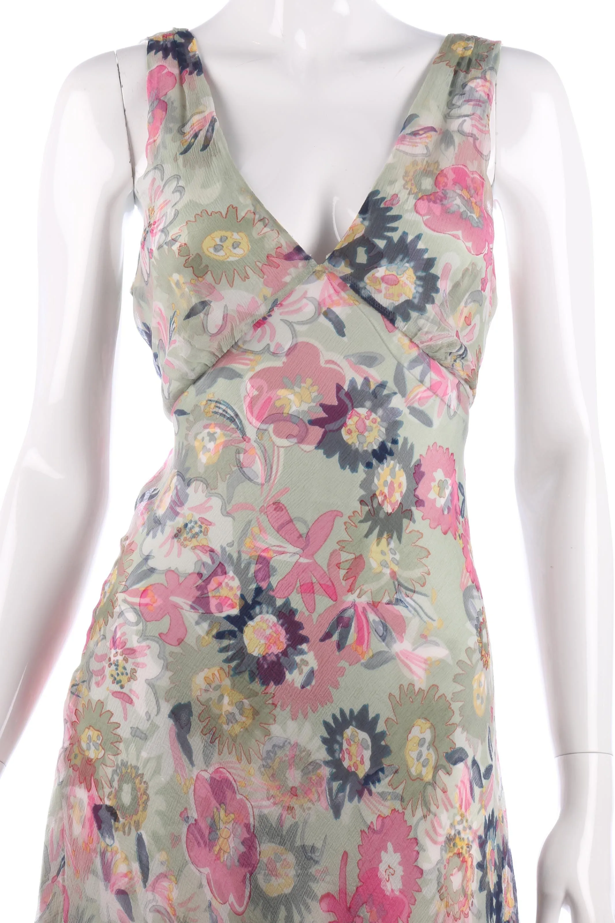 Nougat silk chiffon summer green dress size S