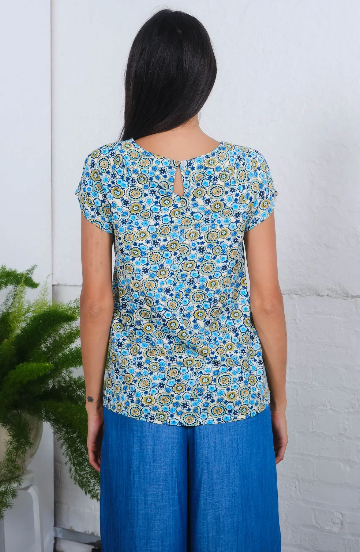 Queenie Top in Blue Flax Print