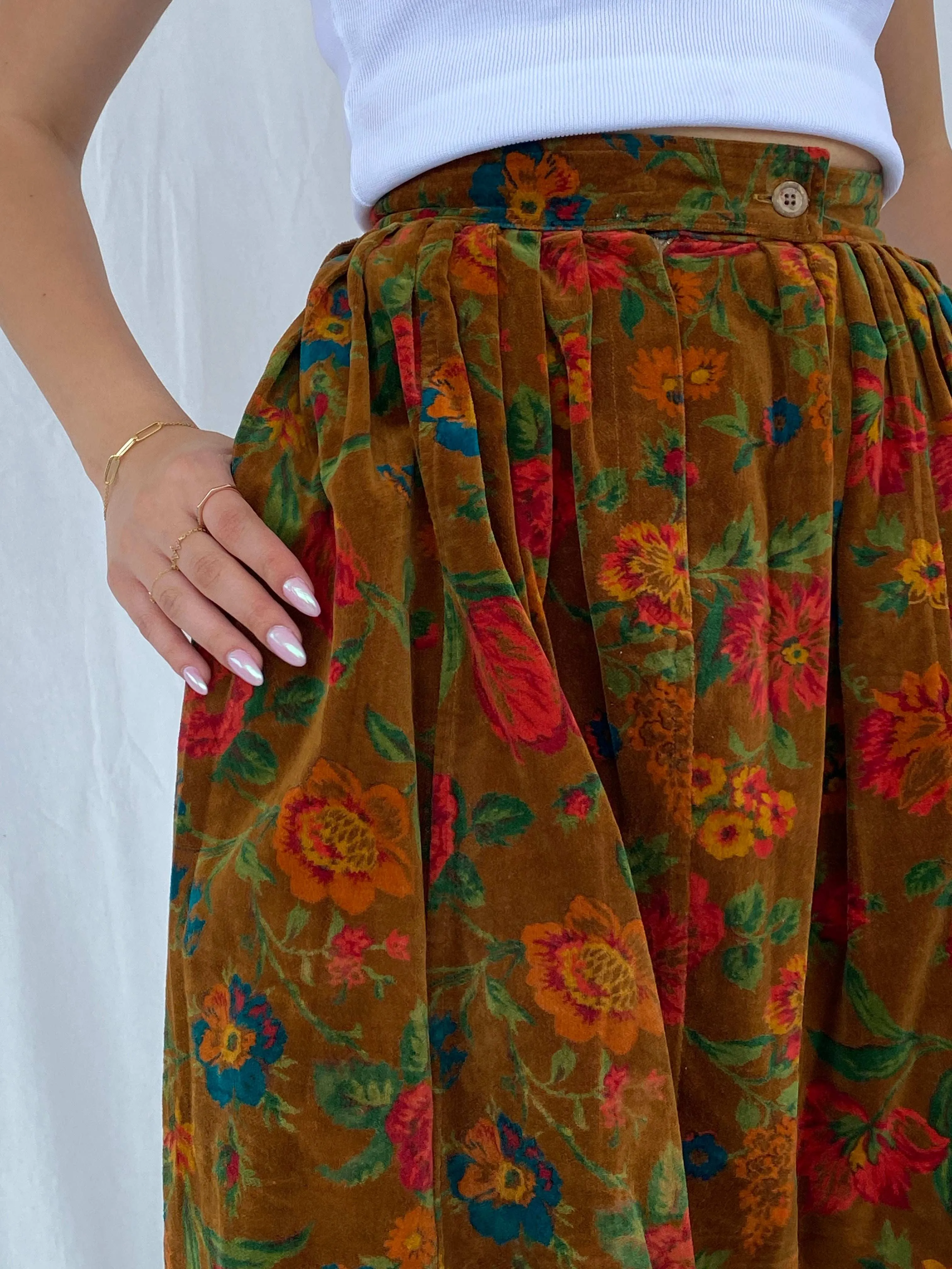 Rare Vintage 80s Kenzo Paris Midi Floral Corduroy Skirt