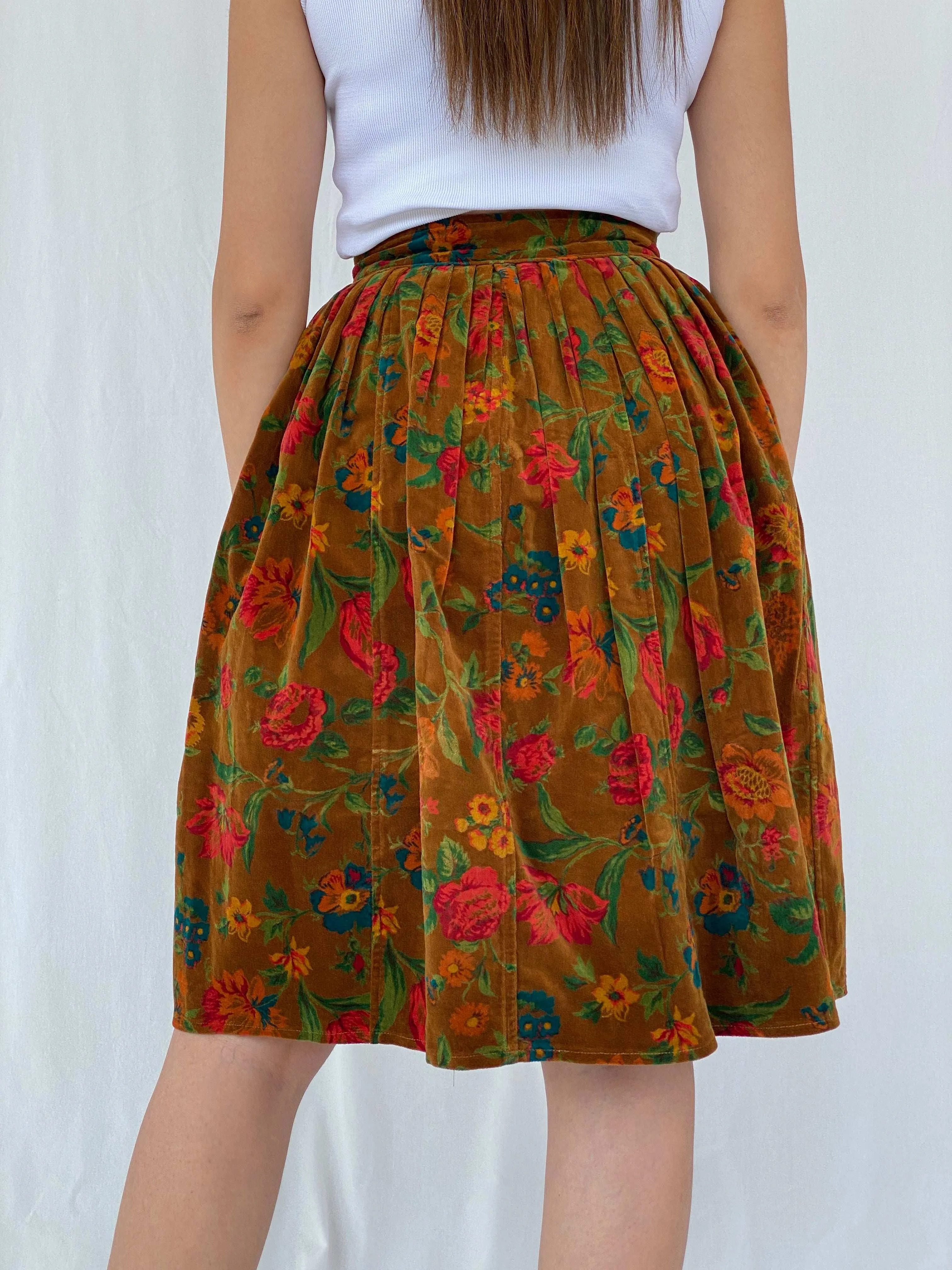 Rare Vintage 80s Kenzo Paris Midi Floral Corduroy Skirt