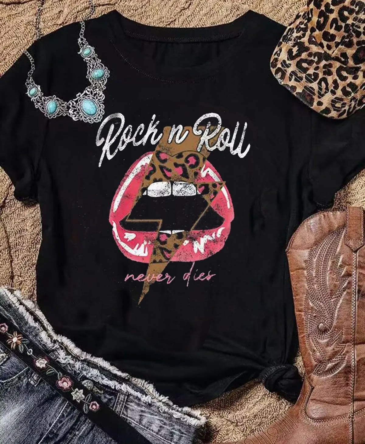 Rock N Roll Shirt Women Vintage Rock Music Graphic Shirt Country Music Tee Funny Letter Printed Casual Short Sleeve Tops
