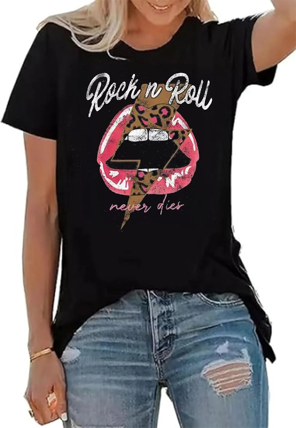 Rock N Roll Shirt Women Vintage Rock Music Graphic Shirt Country Music Tee Funny Letter Printed Casual Short Sleeve Tops