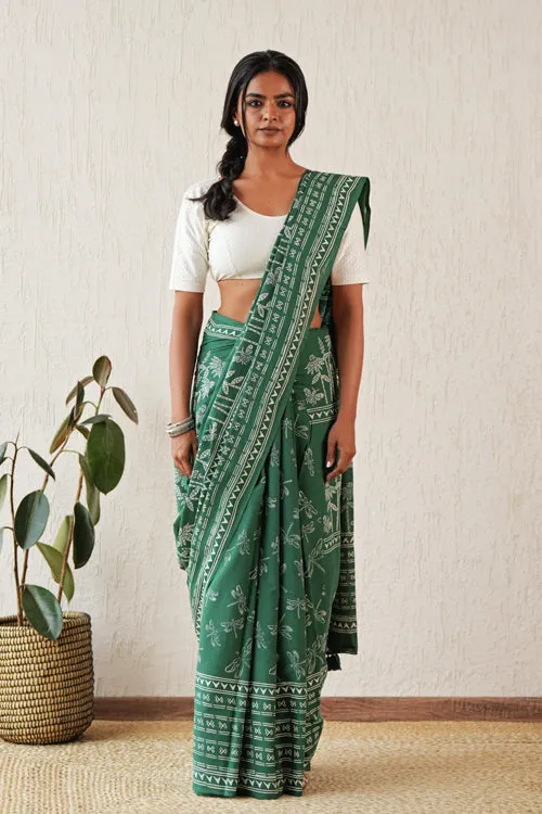 Sooti Syahi ' Celestial Drift' Hand Block Mul Cotton Saree