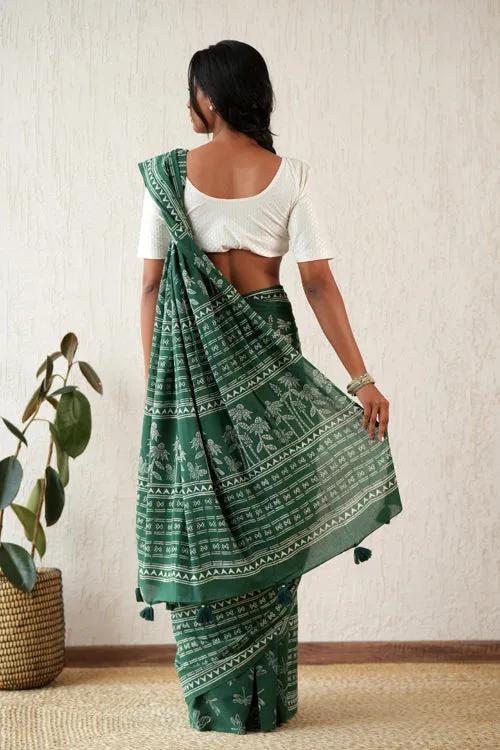 Sooti Syahi ' Celestial Drift' Hand Block Mul Cotton Saree