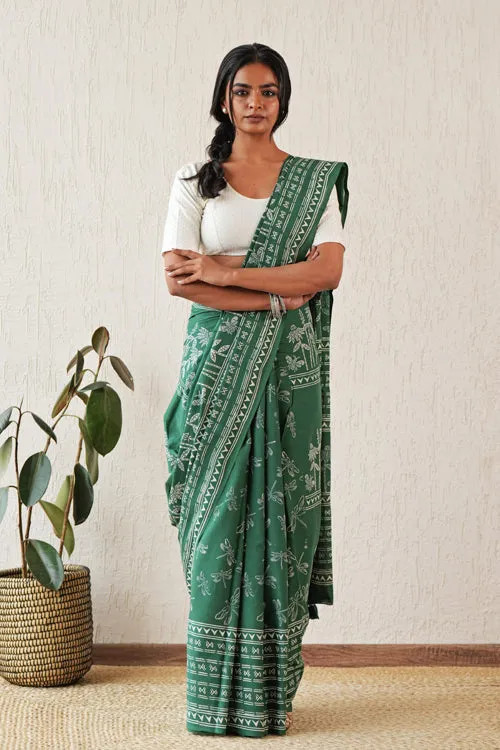 Sooti Syahi ' Celestial Drift' Hand Block Mul Cotton Saree