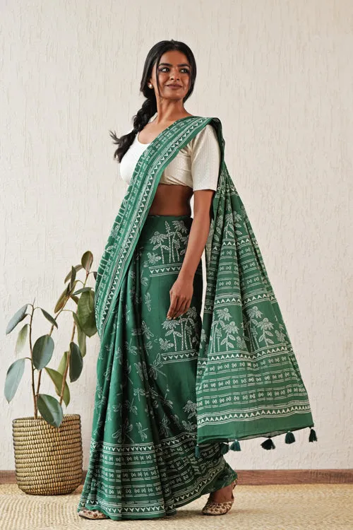 Sooti Syahi ' Celestial Drift' Hand Block Mul Cotton Saree