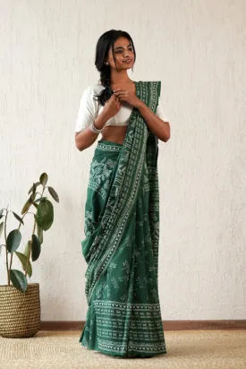 Sooti Syahi ' Celestial Drift' Hand Block Mul Cotton Saree
